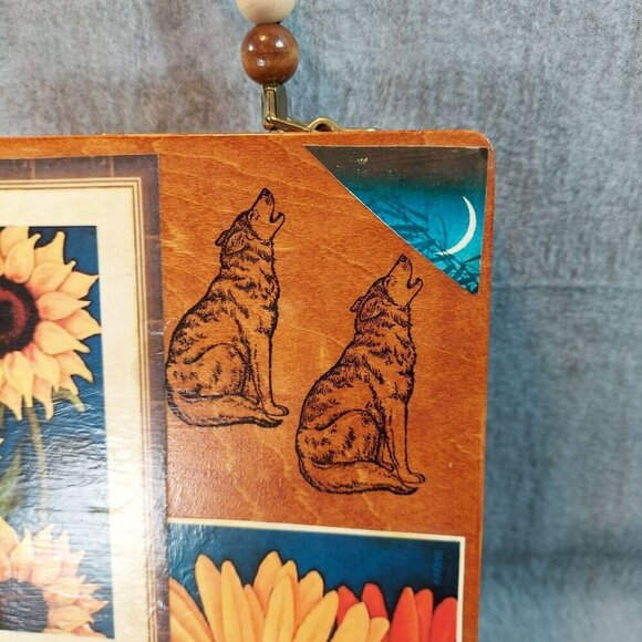 Handmade Wooden Purse With Nature-Inspired Wolf & Landscape Artwork Beaded Handl - Picture 12 of 16